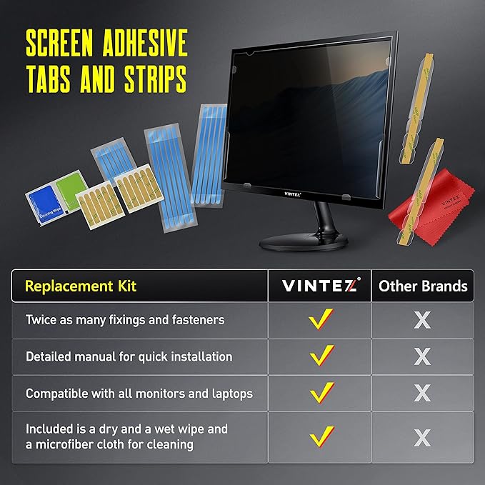 Privacy Screen Adhesive Tabs and Strips for Computer Monitors and Laptops - Replacement kit