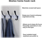 SKOLOO Modern Metal Wall Coat Rack with 5 Hooks, Pack of 2, Sturdy Wall Hook Rack Rail for Hanging Coat, Jacket, Clothes, Hat, Black on White