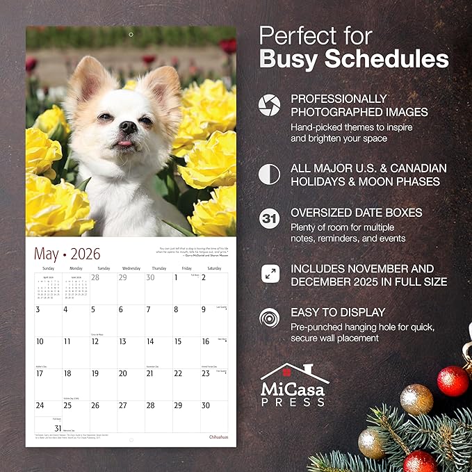 MICASA PRESS Chihuahuas 2026 Wall Calendar 12 Month | 12" x 24" Open | Thick & Sturdy Paper | Holiday Gift | Cute Puppy Dog Calendar 2026