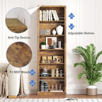 BORNOON 75" Tall Bookshelf, 6-Tier Floor Standing Bookcase with Adjustable Shelves, 24" Wide Open Storage Shelf, Modern Display Organizer for Home Office, Living Room, Bedroom, Study