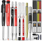 STAGEEK 17 Pack Carpenter Pencil Set with Sharpener, Mechanical Carpenter Pencils with 60 Refills, Deep Hole Long-Nib Marker Pens, Carbide Scribe Tool & Construction Pencils for Architect with Case