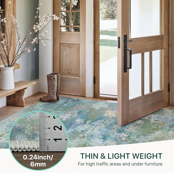 GENIMO 2x3 Rugs for Entryway Entrance, Modern Lightweight Rug Ultra Soft Indoor Area Rugs 2x3 for Bedroom Kitchen Bathroom, Low Pile Carpet with Non Slip Backing, Blue Green