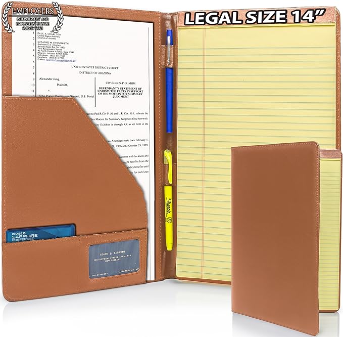 Legal Size Padfolio, 8.5 x 14 Inch Portfolio Folder for Legal Pad, Professional Padfolio for Job Interviews, Business Meetings, and Attorneys (Saddle Tan)