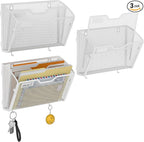 Docnest 2 Tier Mesh Wall File Holders with Hooks – 3 Pack Hanging Letter Holder - Document Organizer for Mail, Paper, Office, Home, School – Space-Saving Wall Mounted Folder Holder – White