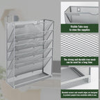 EASEPRES 6 Tier Mesh Hanging Wall File Organizer, Desk Vertical Mail Paper Document Folder Holder Rack with Bottom Tray and Nametag Label for Office Home School, Gray