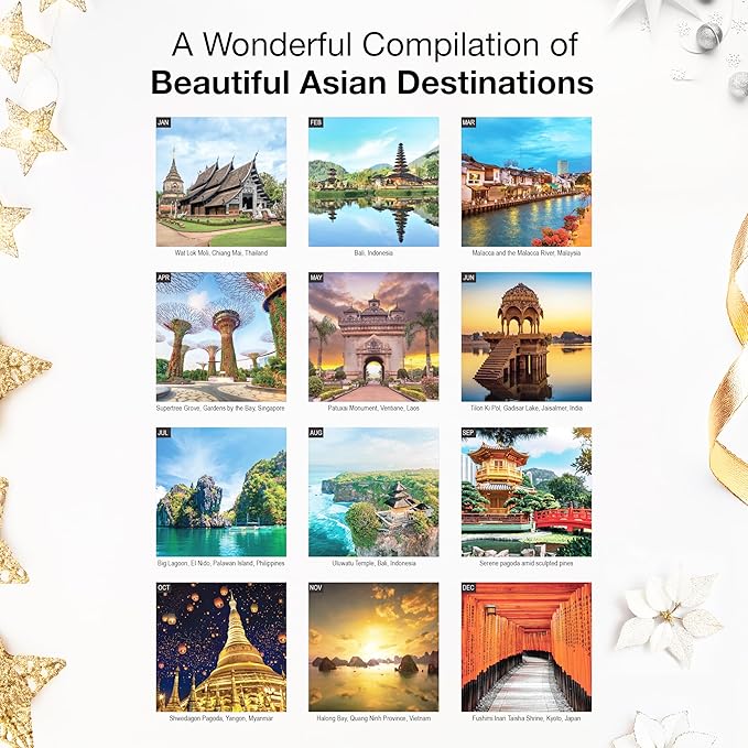 RED EMBER Asian Destinations 2026 Wall Calendar 12 Month | 12" x 24" Open | Thick & Sturdy Paper | Holiday Gift | Travel Calendar 2026