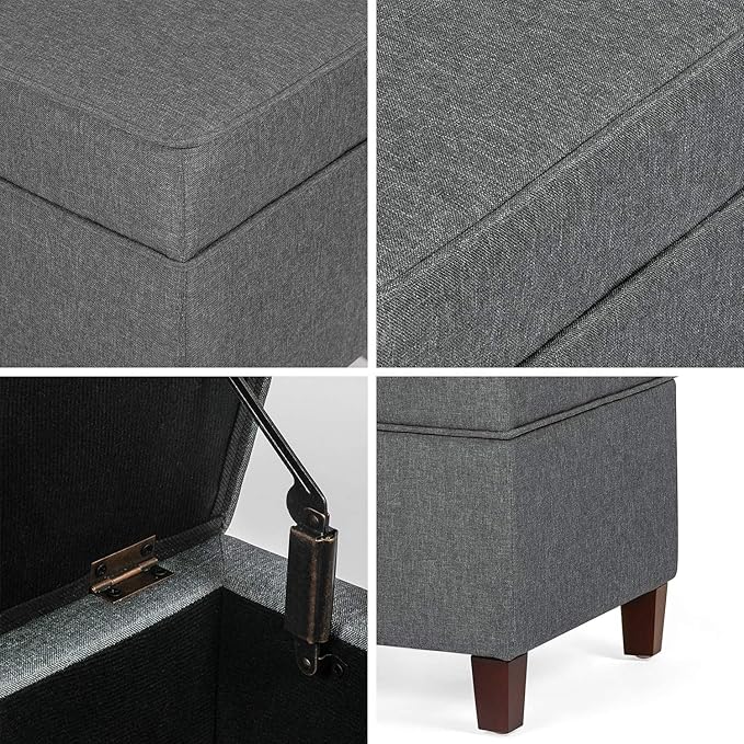 Asense 17 Inch Square Storage Ottoman,Small Foot Rest Stool for Couch, Linen Fabric Upholstered Footstool Cube for Entryway Bedroom Living Room, Dark Grey