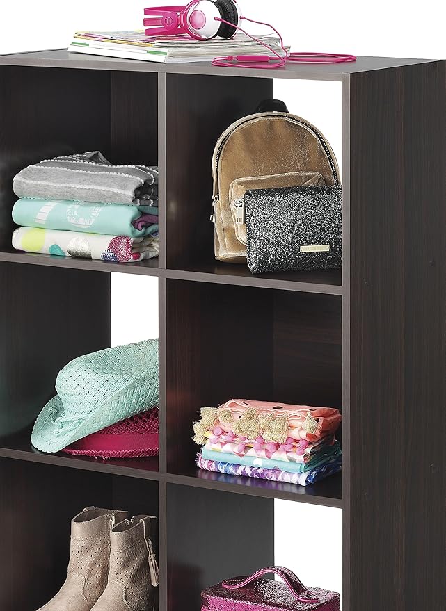 Whitmor 6 Cube Bookcase, 3 Tier Stackable MDF Bookself, Open Storage Display Organizer, Storage Cabinet for Living Room, Bedroom, Home, Office, 23.7" L x 11.7" W x 35.2" H, Espresso