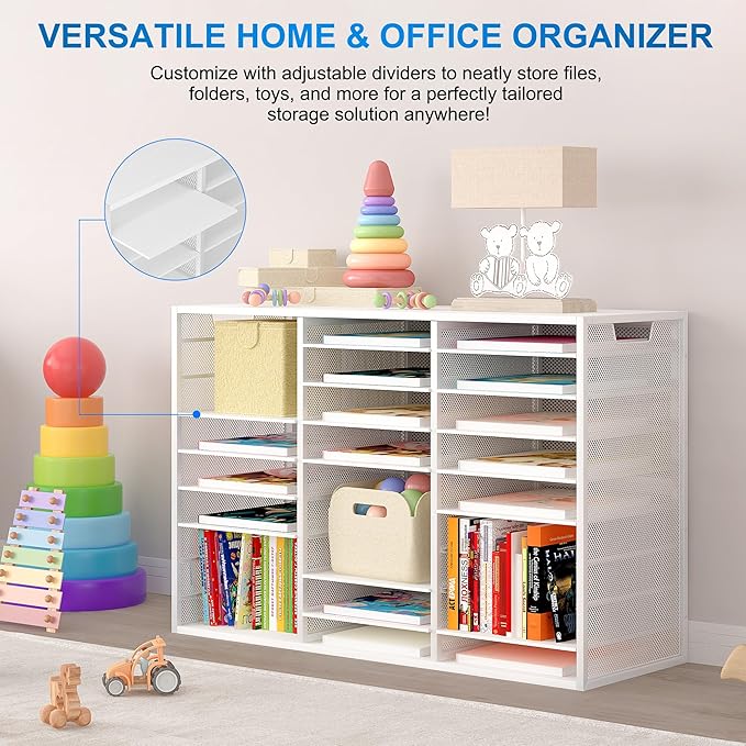 PAG-Mass Mail Sorter Adjustable Countertop Mail Holder, Heavy Duty Literature Organizer, Student Mailbox for Classroom, Desktop Bill Paper Organizer for Office Home School, 27 Compartments, White