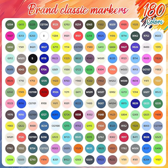 Caliart Alcohol Based Markers, 180 Colors Art Marker Set Fine & Chisel Dual Tip, Permanent Colored Pens for Adults Coloring Book Artists Illustration Sketch Drawing