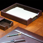 DACASSO Bonded Leather Desktop Letter Tray - Luxury Letter Holder & Paper Organizer for Desk - Office Organization & Executive Desk Decor - (Dark Brown)