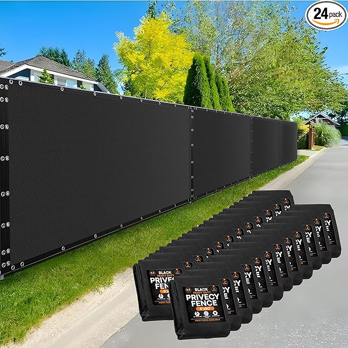Xpose Safety Privacy Fence Screen 5’ x 50’ (24 Pack) – Heavy Duty Black Mesh with 90% Visibility Block, UV Protection – Includes Cable Ties – for Garden, Yard, Nursery, Kennel, Dog Run, Greenhouse