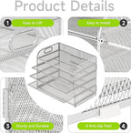 Cawukege 5 Tier Paper Organizer with Handle, Metal Mesh Desk Organizer File Folder Paper Letter Tray Desktop Document Sorter for Classroom, School, Office Accessories Organization and Storage - Silver