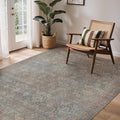 GENIMO 6x9 Area Rugs for Living Room, Machine Washable Non Slip Vintage Rugs, Low Pile Lightweight Chenille Print Rug for Bedroom, Dining Room, Home Office, Grayish Blue