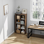 furtble Bookshelf with Storage Bins, 8-Cube Storage Organizer, Modern Wood Open Bookcase, Multifunctional Display Shelf for Living Room, Bedroom, Home Office, Classic Oak