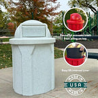 Campus Collection 42 Gallon Circle 100% Recycled Plastic Heavy Duty Indoor or Outdoor Commercial Trash Can with Push Open Dome Lid and Internal Liner | Great for Schools and Businesses - Beige Granite