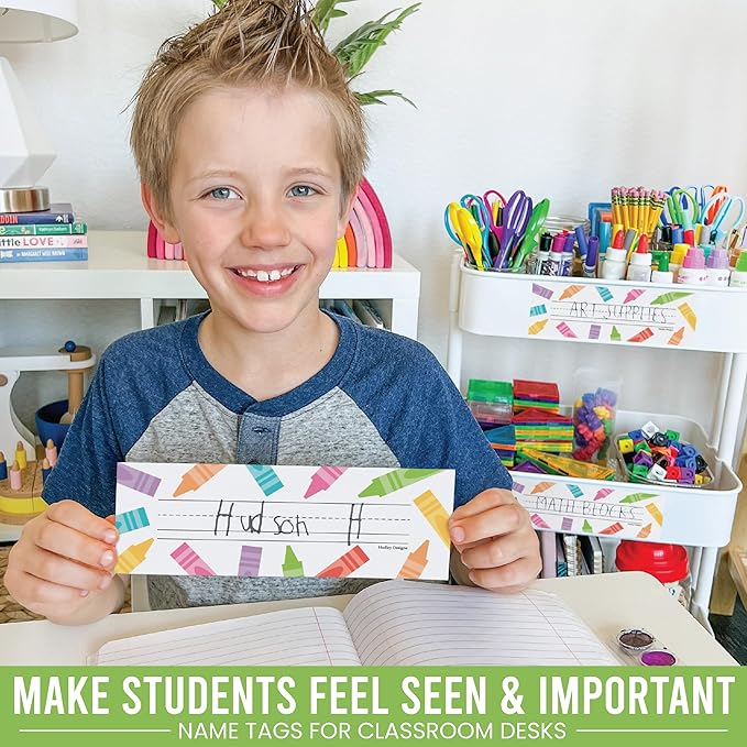 Desk Name Tags for Classroom -25 Student Name Plates for Classroom Kindergarten, Preschool, 1st, 2nd & 3rd Grade, 9x3 Teacher Nameplates for Student Desks & Cubbies, Pastel Nametags
