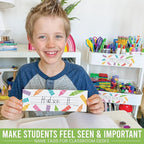 Desk Name Tags for Classroom -25 Student Name Plates for Classroom Kindergarten, Preschool, 1st, 2nd & 3rd Grade, 9x3 Teacher Nameplates for Student Desks & Cubbies, Pastel Nametags
