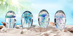 EUSTUMA Hand Blown Glass Jellyfish Figurine Ornament,Sea Animal Ornament for Fish Tank Aquarium,Sea Animals Collection for Birthday Gift,Office Glass Paperweight for Desk.