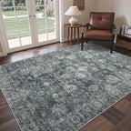 GENIMO 8x10 Area Rugs for Living Room, Machine Washable Non Slip Vintage Rugs, Low Pile Lightweight Chenille Print Rug for Bedroom, Dining Room, Home Office, Ashen Taupe