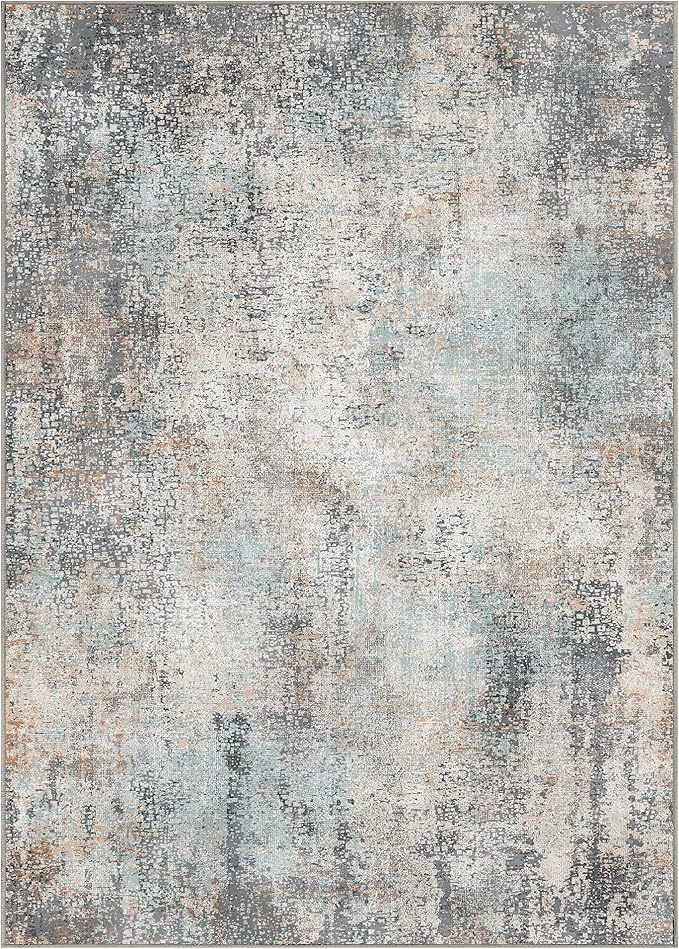 GENIMO Washable Area Rugs for Living Room, 10x14 Modern Non Slip Rugs, Low Pile Lightweight Soft Print Rug for Bedroom, Dining Room, Home Office, Washed Light Blue