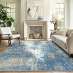 GENIMO Washable Area Rugs for Living Room, 8x10 Modern Non Slip Rugs, Low Pile Lightweight Soft Print Rug for Bedroom, Dining Room, Home Office, Washed Mist Blue