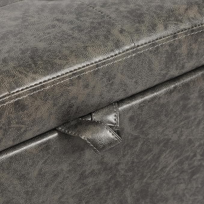 Adeco Small Faux Leather Storage Ottoman Bench with Wood Legs, 15.2" Square Mixed Grey PU Cube Foot Stool, Upholstered Button Tufted Vanity Chair with Hinged Lid for Living Room, Bedroom, Dorm