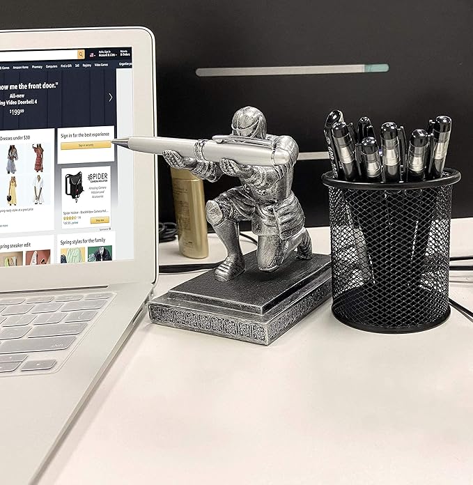 Ofiedx Executive Knight Pen Holder with a Pen Personalized Desk Accessories Decor Home Office Cool Pen Stand Iron