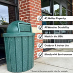 Sturdy Essentials Campus Collection 42 Gallon Slatted Round Heavy Duty Plastic Commercial Outdoor Trash Can with Push Open Dome Lid and Internal Liner | Great for Schools and Businesses - Red
