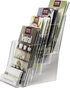 Clear-Ad - LHF-P104 - Acrylic Slant Back 4 Tier Trifold Brochure Display w/ Business Card Holder - Plastic Literature Holder for Flyers, Booklets, Bills, Mail, Letters, Cards, Pamphlets, Maps (2-Pack)