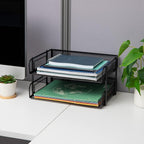 Mind Reader Stackable Paper Tray, Desktop Organizer, File Storage, Office, Metal Mesh, 13.5" L x 10" W x 7.25" H, 2 Pcs., Black