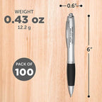 DISCOUNT PROMOS Personalized Ballpoint Pens With Rubber Grip, 100 pack Customizable Ergonomic Click-to-Write Custom Writing Pens for School with Black Ink, Black