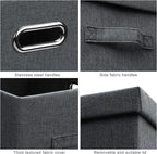 Graciadeco Medium 15" 21 Quart Collapsible Stackable Storage Bins with Lids, 5 Packs Dark Gray Foldable Fabric Closet Storage Boxes with Lids, Lidded Heavy-duty Linen Baskets(15x11x8)