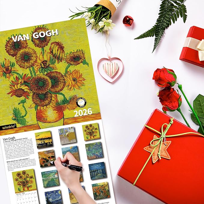 2026 Wall Calendar,Calendar 2026, November 2025 - December 2026, Wall Calendar van Gogh, 12" x 24" Opened,Full Page Months Thick & Sturdy Paper for Calendar Organizing & Planning