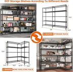 REIBII 1600LBS Storage Shelves 69.8''W Metal Shelving 5 Tier Wire Shelving Unit,Pantry Shelves Kitchen Shelves Adjustable Wire Commercial Shelf for Garage Storage Shelves, 69.8" Wx15.8 Dx72.4 H, Black