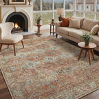 GENIMO 3x5 Area Rugs for Living Room, Machine Washable Non Slip Rugs, Low Pile Lightweight Print Rug for Bedroom, Dining Room, Home Office, Vintage Brick Red