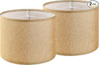 GO&SO Set of 2 Brown Medium Drum Lamp Shades 13" Top x 13" Bottom x 10" High (Spider) Farmhouse Lampshades for Table Lamp & Bedside Lamp - Handcrafted