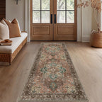 GENIMO 2'6"x8 Runner Rugs for Hallway, Machine Washable Non Slip Vintage Rugs, Low Pile Lightweight Soft Print Rug for enrtyway, Corridor, Home Office, Kitchen, Rosewood