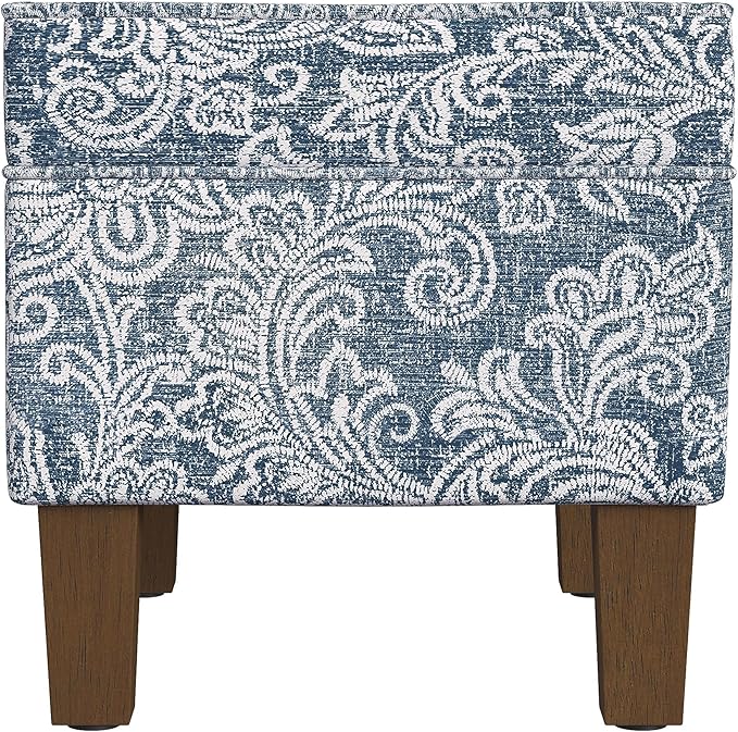 Spatial Order Home Decor | Dinah Collection Modern Storage Ottoman | Ottoman with Storage for Living Room & Bedroom(Blue Denim Jacobean Print)
