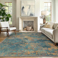 GENIMO Washable Area Rugs for Living Room, 10x14 Vintage Non Slip Rugs, Low Pile Lightweight Soft Print Rug for Bedroom, Dining Room, Home Office, Dark Blue Green
