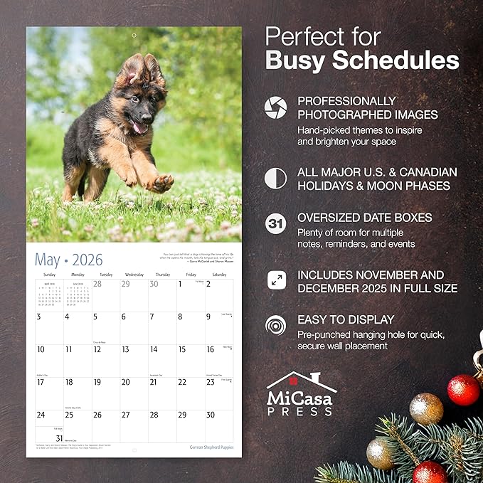 MICASA PRESS German Shepherd Puppies 2026 Wall Calendar 12 Month | 12" x 24" Open | Thick & Sturdy Paper | Holiday Gift | Cute Puppy Dog Calendar 2026
