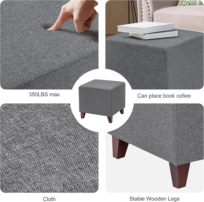 Edeco Ottoman with Square Cube Design, 16 Inch Footstools and Ottomans Small, Large Load Capacity, Square Foot Rest Ottoman for Living Room