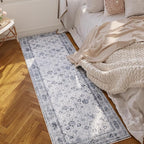 Rugcomf Runner Rug 2'6''x8' Hallway Washable Boho Soft Area Rug Non-Slip Faux Wool Vintage for Kitchen, Entryway, Laundry, Bedroom, Indoor (Grey and White)