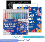 Grabie 12Colors Acrylic Gel Pens&Coloring Book, Medium Point Colored Gel Pens, Acrylic Gel Ink Pen Assorted Colored for Drawing, Note Taking, Bold&Bright Coloring Kit, Set of 12 (Ocean Colors)