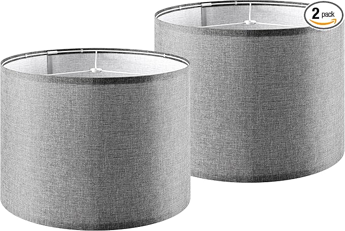 Set of 2 Large Drum Lamp Shades Modern Lamp Shade 16" Top x 16" Bottom x 12" High (Spider) Gray Lampshade for Floor Lamps Table Lamps - Lampshades Replacement By GO&SO