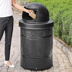 Zedfire 32 Gallon Perforated Waste Bin with Plastic Dome Lid, Steel Outdoor Heavy-Duty Commercial Trash Can, Round Recycle Container, Durable Garbage Can for Parks, Municipalities, Parking, Schools