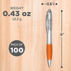 DISCOUNT PROMOS Personalized Ballpoint Pens With Rubber Grip, 100 pack Customizable Ergonomic Click-to-Write Custom Writing Pens for School with Black Ink, Orange