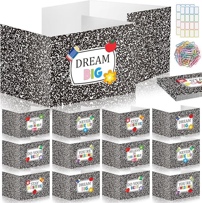 Cinrobiye 24 Pcs Composition Privacy Folders Standard for Students Cardboard Shields Test Privacy Boards Inspirational Words Desk Dividers Shield for Classroom School Study Supplies (Black)