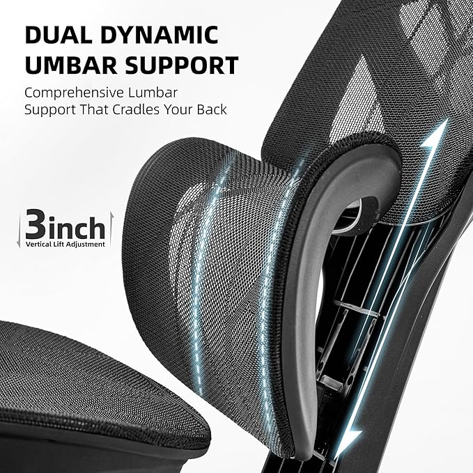 Opiesit Office Chair with 3D Adjustable Lumbar Support,Ergonomic Computer Chair,Adjustable Headrest and Armrests, 400lbs Capacity,Tilt-Swivel,Premium Mesh Desk Chair for Office,Home & Gaming (Black)