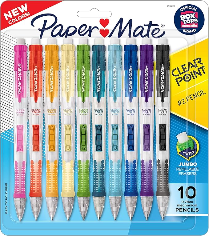 Paper Mate Clearpoint Mechanical Pencils, 0.7mm HB #2 Pencil Lead, 2 Pencils, Assorted Fashion Barrel Colors, 10 Count - Back to School Essentials, Note-Taking, Teacher Supplies